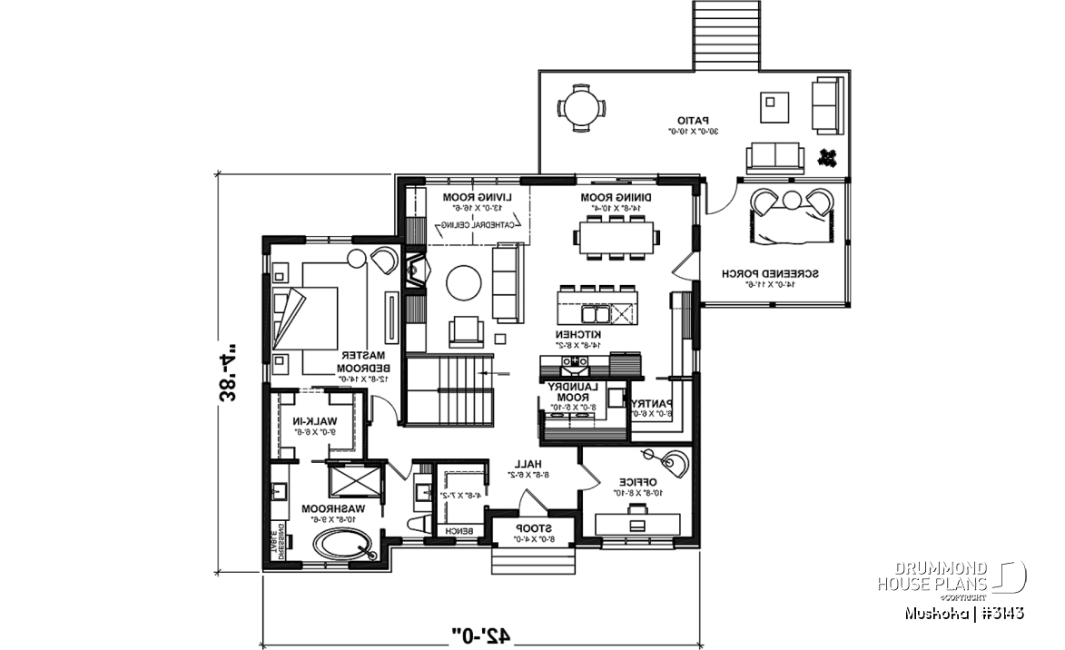 1st level - One-story farmhouse, 1 to 4 bedrooms, den, kitchen with pantry, cathedral ceiling, optional finished basement  - Muskoka