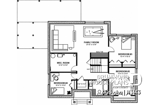 Finished basement (Optional $) - One-story farmhouse, 1 to 4 bedrooms, den, kitchen with pantry, cathedral ceiling - Muskoka