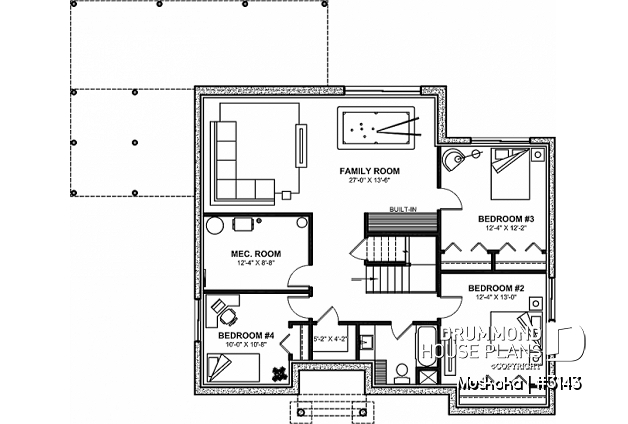 Finished basement (Optional $) - One-story farmhouse, 1 to 4 bedrooms, den, kitchen with pantry, cathedral ceiling - Muskoka
