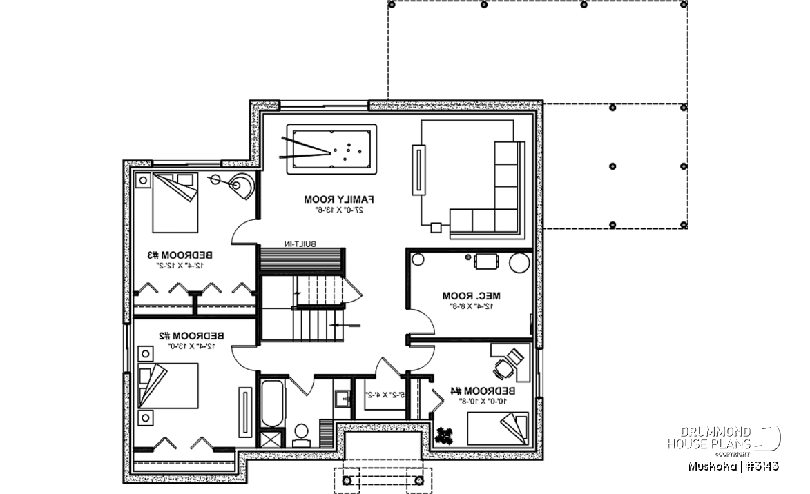 Finished basement (Optional $) - One-story farmhouse, 1 to 4 bedrooms, den, kitchen with pantry, cathedral ceiling, optional finished basement  - Muskoka