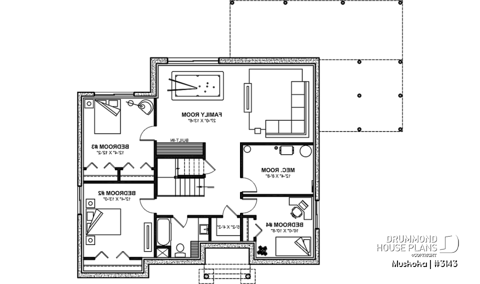 Finished basement (Optional $) - One-story farmhouse, 1 to 4 bedrooms, den, kitchen with pantry, cathedral ceiling, optional finished basement  - Muskoka