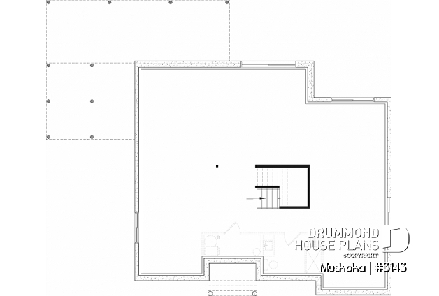 Unfinished basement - One-story farmhouse, 1 to 4 bedrooms, den, kitchen with pantry, cathedral ceiling, optional finished basement  - Muskoka