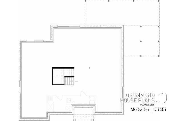 Unfinished basement - One-story farmhouse, 1 to 4 bedrooms, den, kitchen with pantry, cathedral ceiling, optional finished basement  - Muskoka