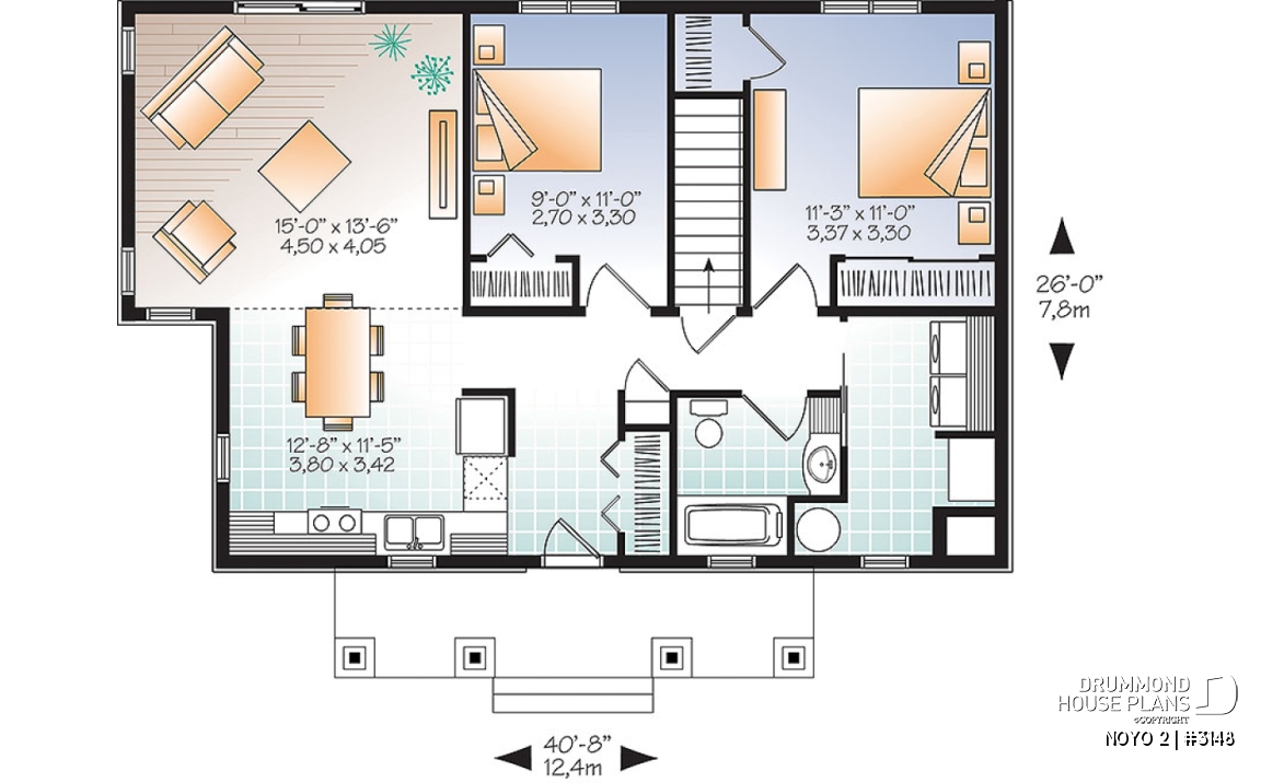 1st level - Economical Modern home plan with an open kitchen, dining, family floor plan - NOYO 2