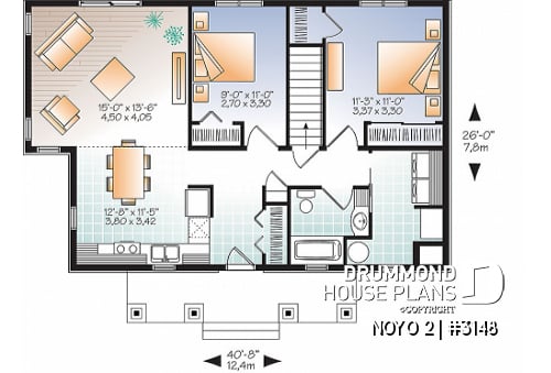 1st level - Economical Modern home plan with an open kitchen, dining, family floor plan - NOYO 2