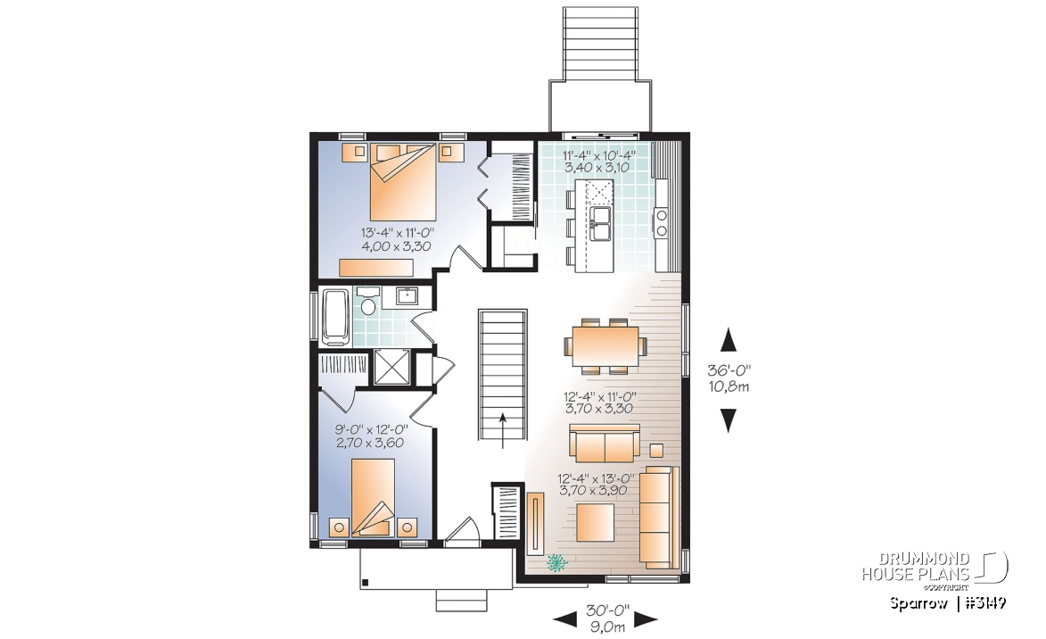 1st level - Affordable Modern house plan, finished basement (total 4 beds), 2 family rooms, walk-in pantry - Sparrow 