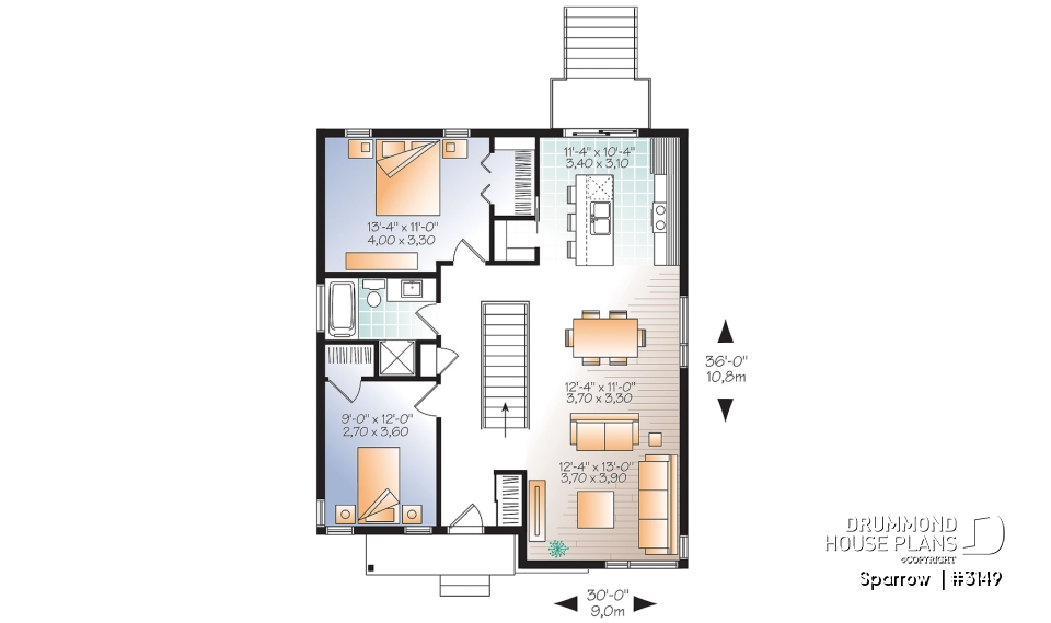 1st level - Affordable Modern house plan, finished basement (total 4 beds), 2 family rooms, walk-in pantry - Sparrow 