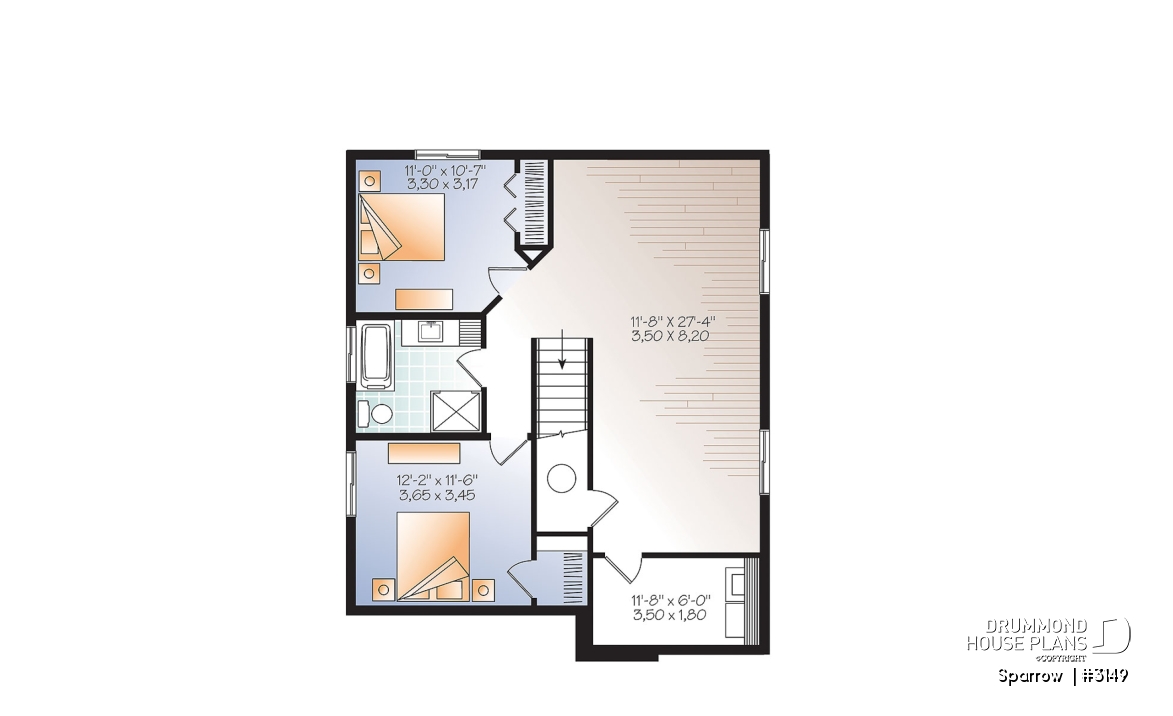 Basement - Affordable Modern house plan, finished basement (total 4 beds), 2 family rooms, walk-in pantry - Sparrow 