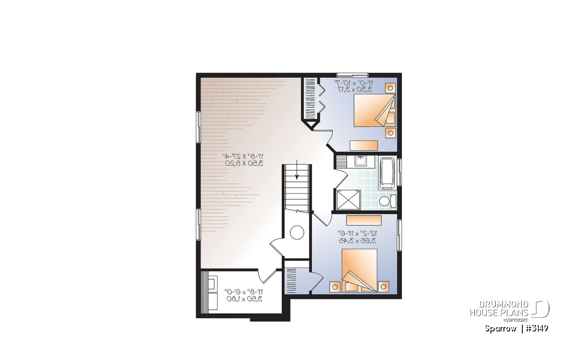 Basement - Affordable Modern house plan, finished basement (total 4 beds), 2 family rooms, walk-in pantry - Sparrow 