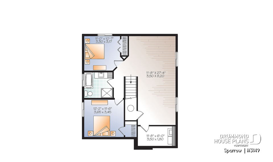 Finished basement (Optional $) - Affordable Modern house plan, finished basement (total 4 beds), 2 family rooms, walk-in pantry - Sparrow 