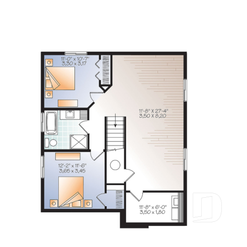 Finished basement (Optional $) - Affordable Modern house plan, finished basement (total 4 beds), 2 family rooms, walk-in pantry - Sparrow 
