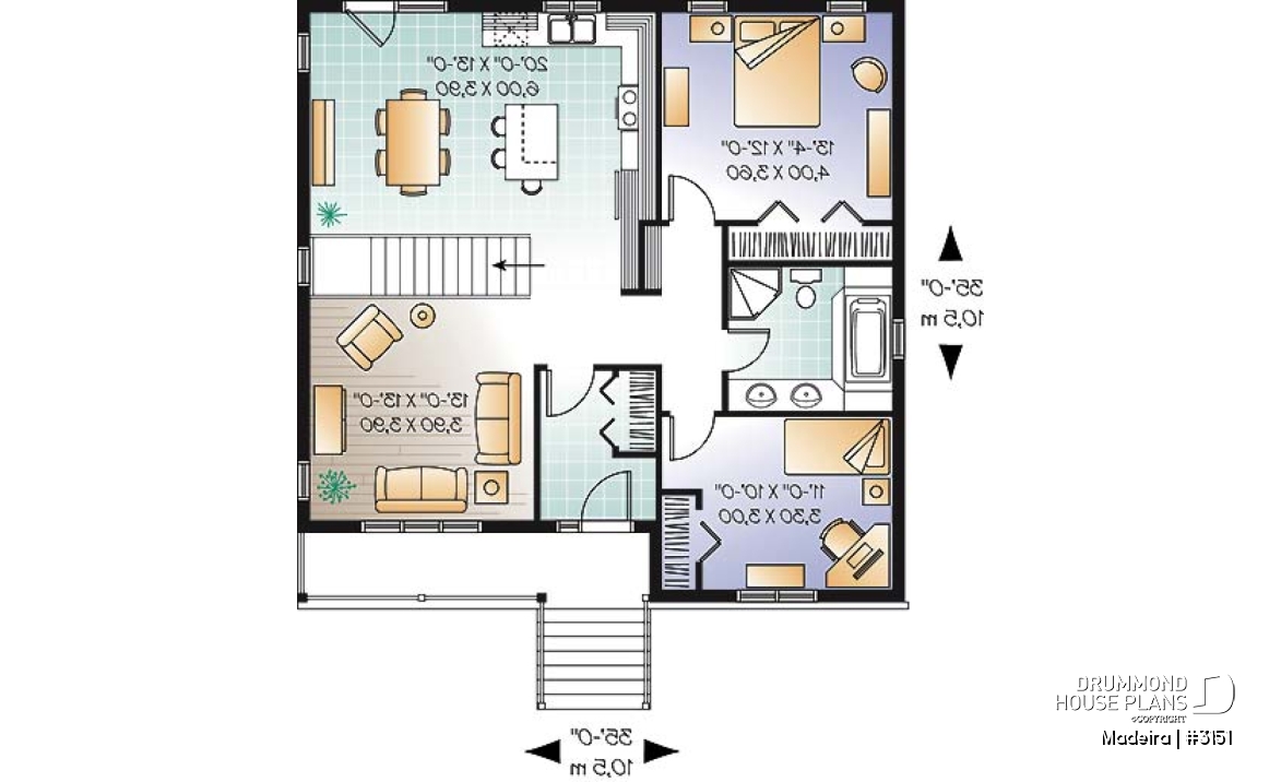1st level - 2 to 5 bedrooms possible, beautiful modern ranch style house plan, laundry room, great front covered porch - Madeira