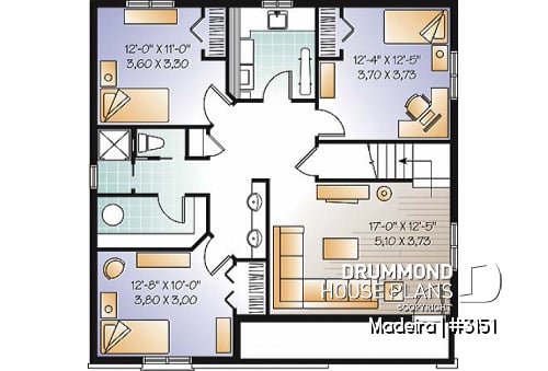 Basement - 2 to 5 bedrooms possible, beautiful modern ranch style house plan, laundry room, great front covered porch - Madeira