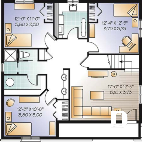 Basement - 2 to 5 bedrooms possible, beautiful modern ranch style house plan, laundry room, great front covered porch - Madeira