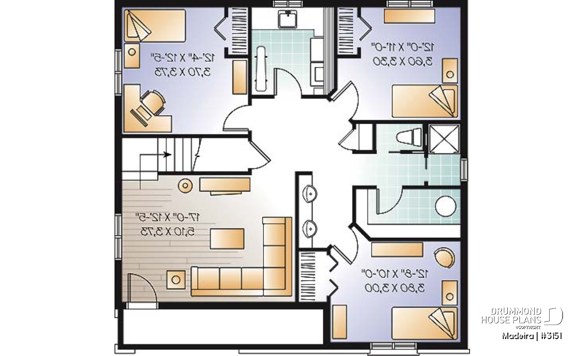 Basement - 2 to 5 bedrooms possible, beautiful modern ranch style house plan, laundry room, great front covered porch - Madeira