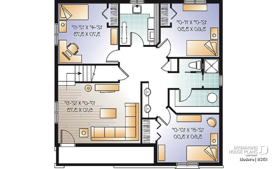 Finished basement (Optional $) - 2 to 5 bedrooms possible, beautiful modern ranch style house plan, laundry room, great front covered porch - Madeira
