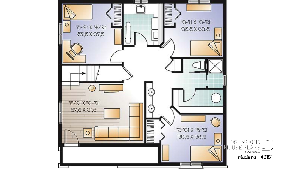 Finished basement (Optional $) - 2 to 5 bedrooms possible, beautiful modern ranch style house plan, laundry room, great front covered porch - Madeira