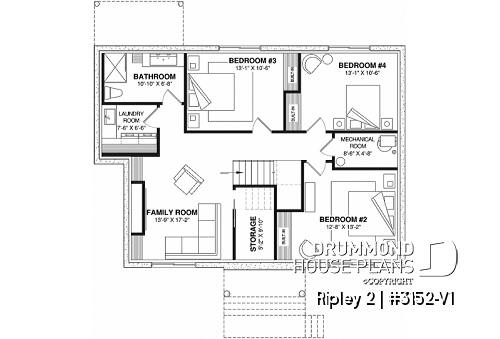 Finished basement - Single-storey home with optional finished basement ($) for up to 4 beds, 2 baths and 2 living rooms - Ripley 2