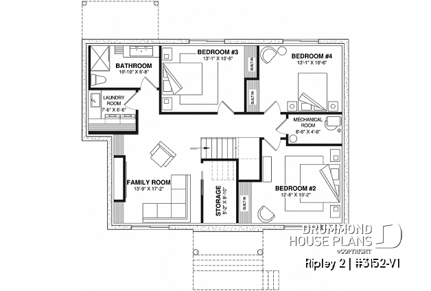 Finished basement - Single-storey home with optional finished basement ($) for up to 4 beds, 2 baths and 2 living rooms - Ripley 2