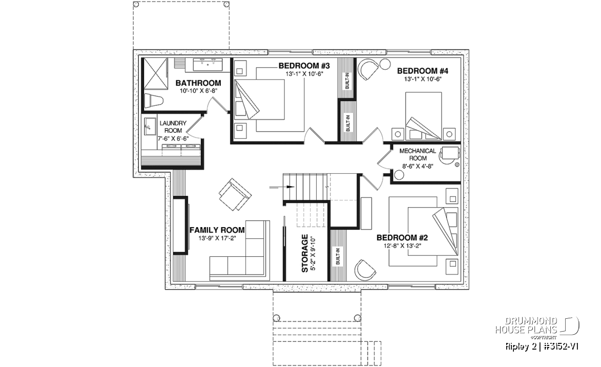 Finished basement (Optional $) - Single-storey home with optional finished basement ($) for up to 4 beds, 2 baths and 2 living rooms - Ripley 2