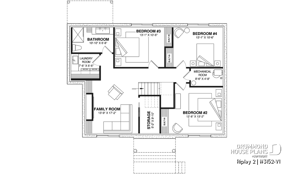 Finished basement (Optional $) - Single-storey home with optional finished basement ($) for up to 4 beds, 2 baths and 2 living rooms - Ripley 2