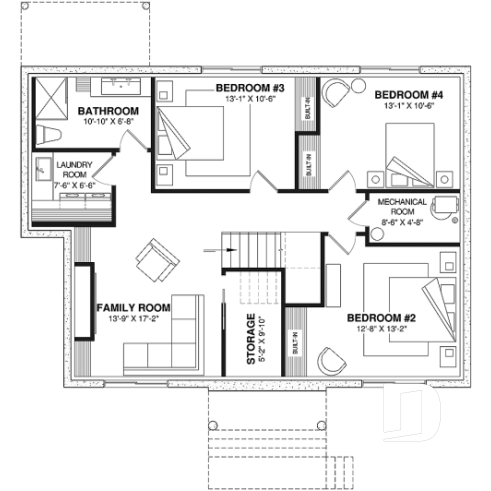 Finished basement (Optional $) - Single-storey home with optional finished basement ($) for up to 4 beds, 2 baths and 2 living rooms - Ripley 2