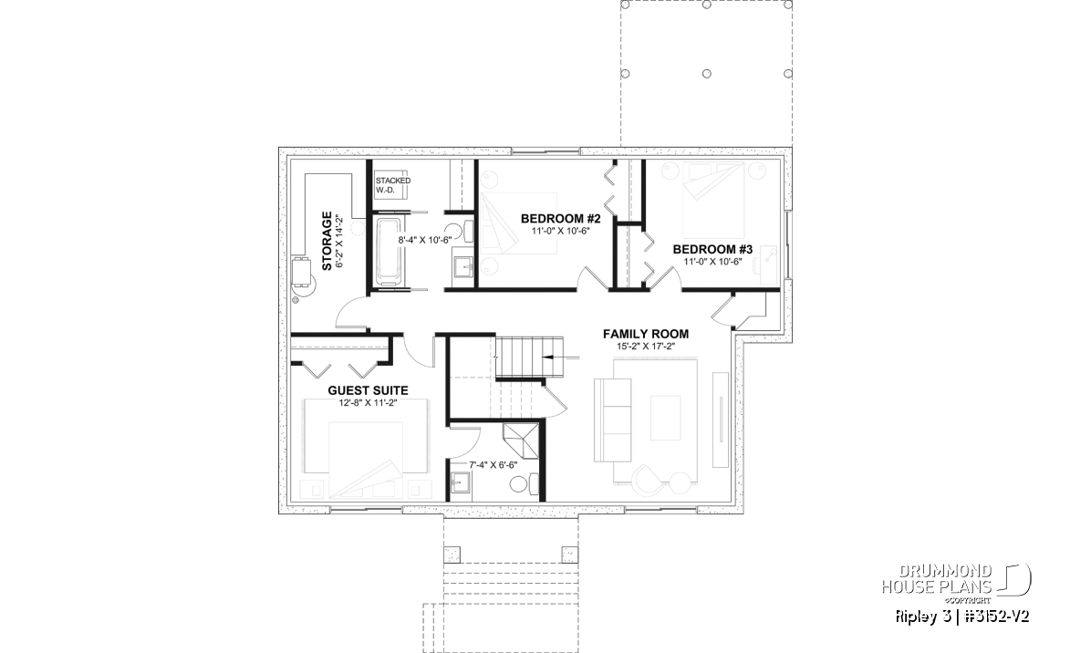 Finished basement - "Farmhouse bungalow house plan, master bedroom on the main floor, optional finished basement plan ($)" - Ripley 3