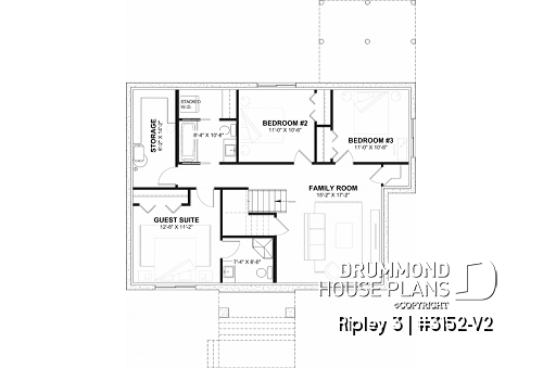 Finished basement - "Farmhouse bungalow house plan, master bedroom on the main floor, optional finished basement plan ($)" - Ripley 3