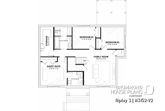 Finished basement - "Farmhouse bungalow house plan, master bedroom on the main floor, optional finished basement plan ($)" - Ripley 3