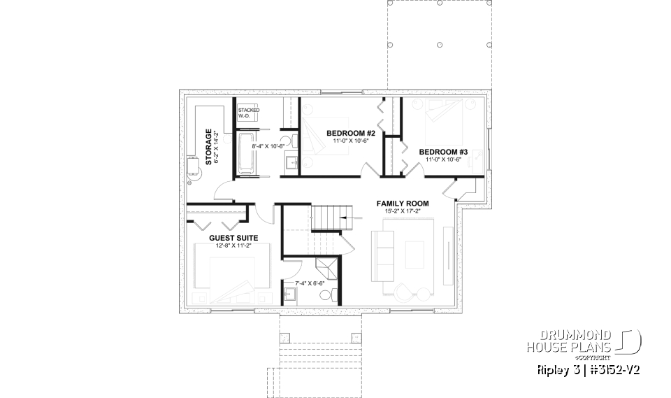 Finished basement - "Farmhouse bungalow house plan, master bedroom on the main floor, optional finished basement plan ($)" - Ripley 3