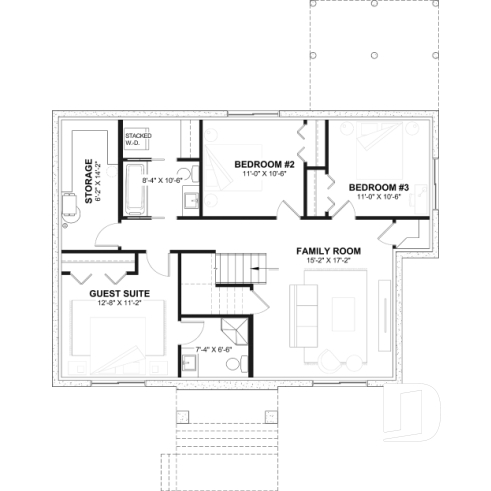 Finished basement - "Farmhouse bungalow house plan, master bedroom on the main floor, optional finished basement plan ($)" - Ripley 3