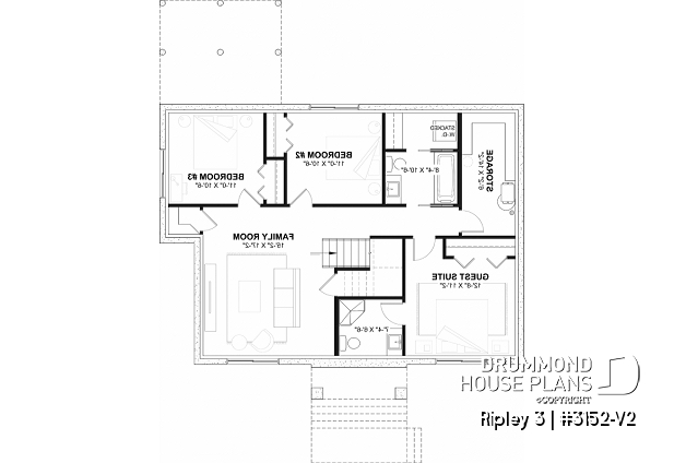Finished basement - "Farmhouse bungalow house plan, master bedroom on the main floor, optional finished basement plan ($)" - Ripley 3