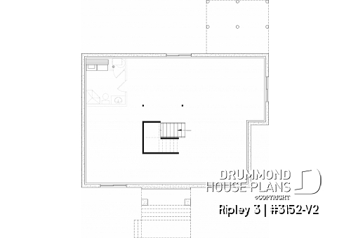 Unfinished basement - "Farmhouse bungalow house plan, master bedroom on the main floor, optional finished basement plan ($)" - Ripley 3