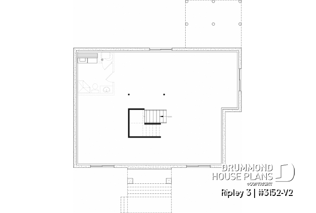 Unfinished basement - "Farmhouse bungalow house plan, master bedroom on the main floor, optional finished basement plan ($)" - Ripley 3