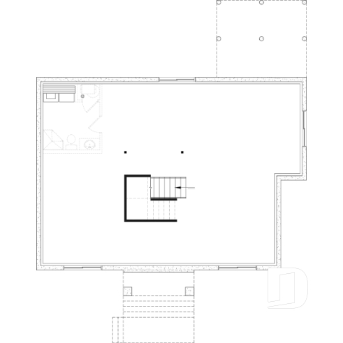 Unfinished basement - "Farmhouse bungalow house plan, master bedroom on the main floor, optional finished basement plan ($)" - Ripley 3