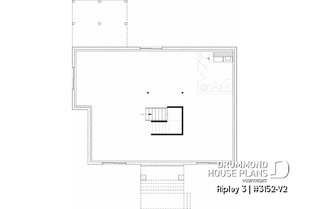 Unfinished basement - "Farmhouse bungalow house plan, master bedroom on the main floor, optional finished basement plan ($)" - Ripley 3