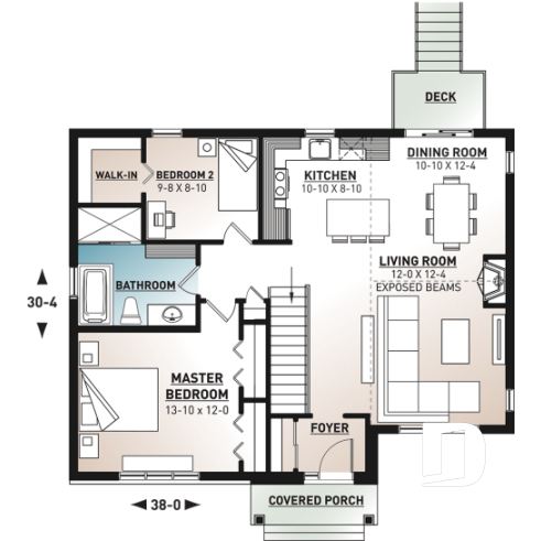 1st level - Modern ranch house plan, 2 to 4 bedrooms, optional finished basement ($), open floor plan, fireplace - Barrington