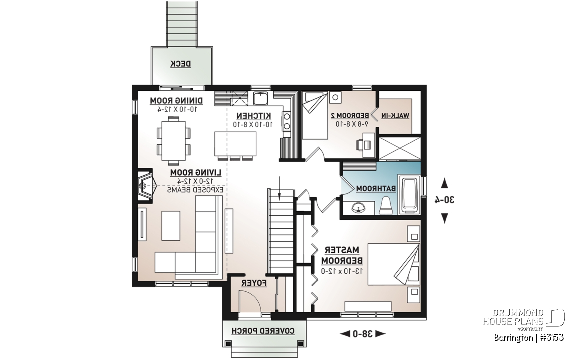 1st level - Modern ranch house plan, 2 to 4 bedrooms, optional finished basement ($), open floor plan, fireplace - Barrington