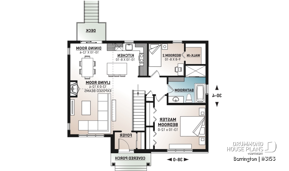 1st level - Modern ranch house plan, 2 to 4 bedrooms, optional finished basement ($), open floor plan, fireplace - Barrington