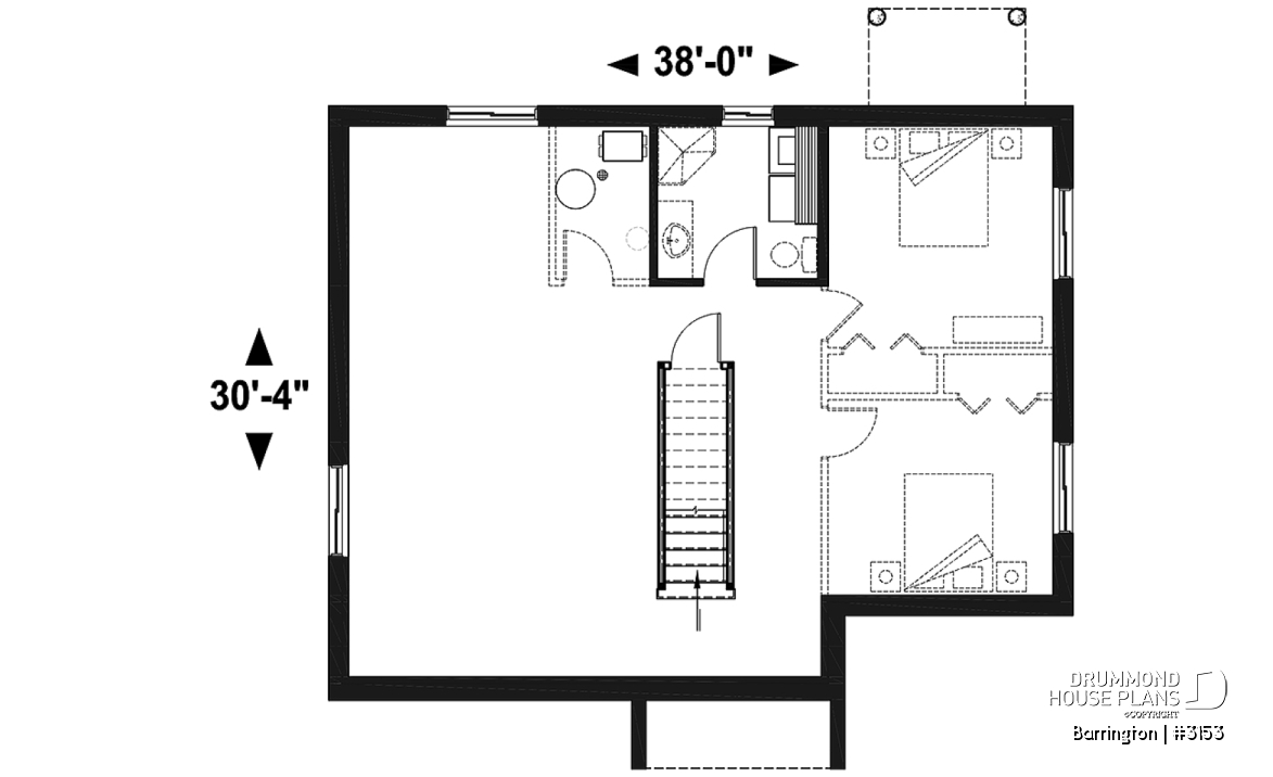 Basement - Modern ranch house plan, 2 to 4 bedrooms, optional finished basement ($), open floor plan, fireplace - Barrington