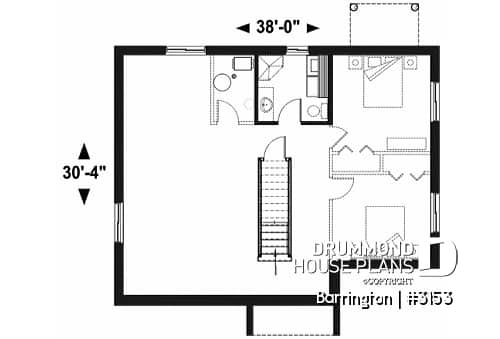 Basement - Modern ranch house plan, 2 bedrooms, low-cost construction, open floor plan, fireplace, charming style  - Barrington