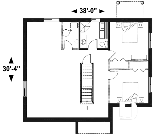 Basement - Modern ranch house plan, 2 to 4 bedrooms, optional finished basement ($), open floor plan, fireplace - Barrington