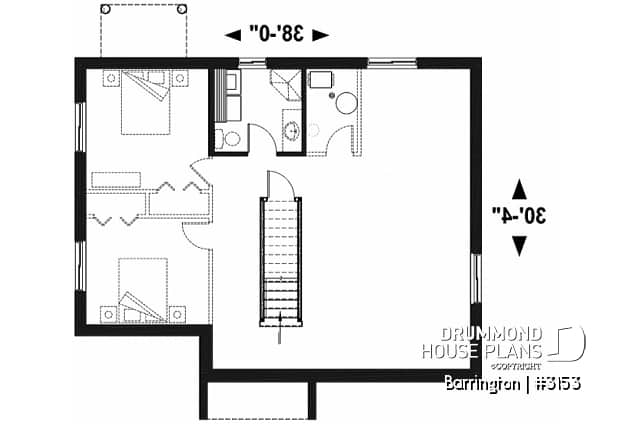 Basement - Modern ranch house plan, 2 bedrooms, low-cost construction, open floor plan, fireplace, charming style  - Barrington
