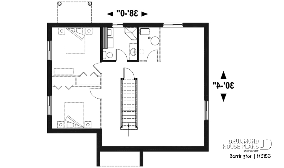 Basement - Modern ranch house plan, 2 to 4 bedrooms, optional finished basement ($), open floor plan, fireplace - Barrington