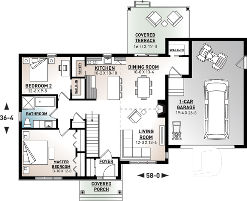 1st level - Craftsman-style ranch bungalow with daylight basement, 2 beds, oversized single garage & open-living space - Barrington 2