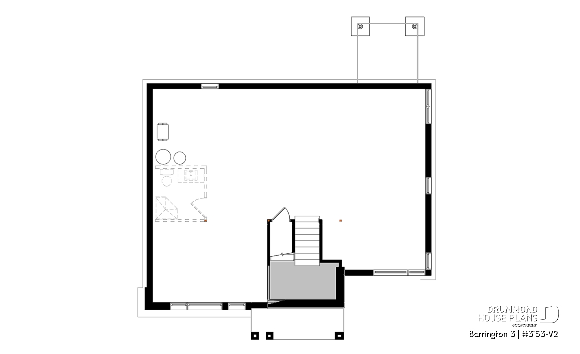 Basement - Small Modern house plan, 2 beds, 10' ceiling in family room, large bathroom, kitchen island - Barrington 3