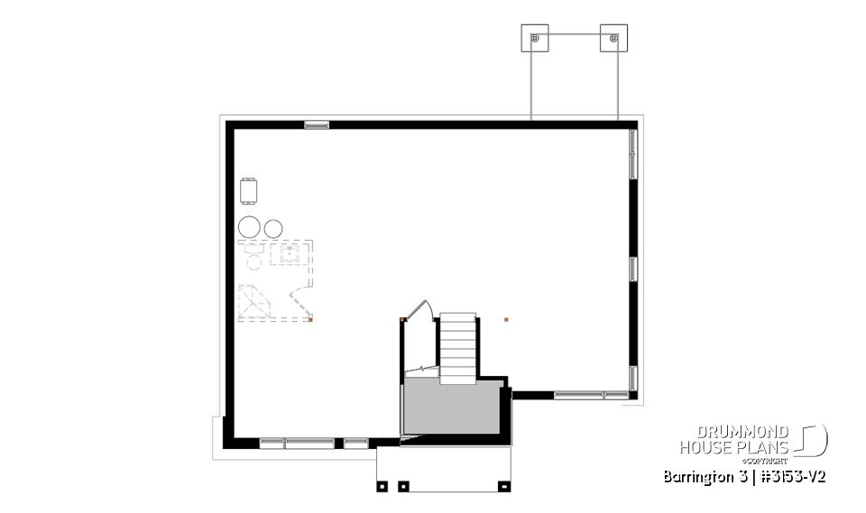 Basement - Small Modern house plan, 2 beds, 10' ceiling in family room, large bathroom, kitchen island - Barrington 3