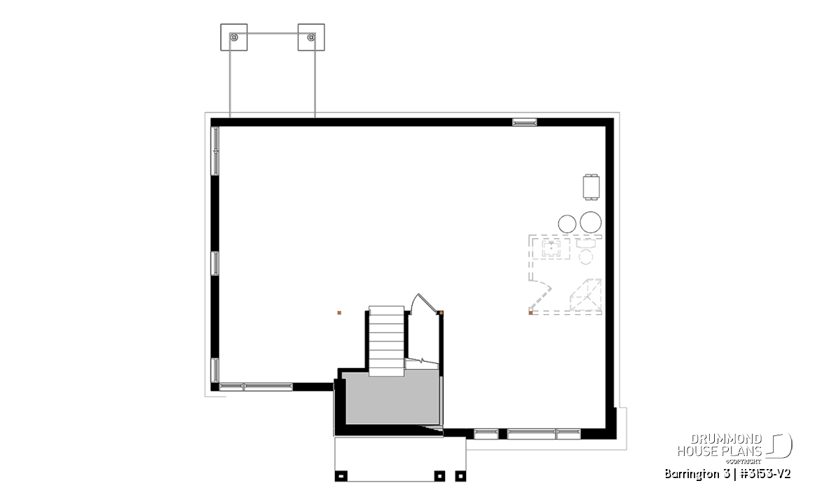 Basement - Small Modern house plan, 2 beds, 10' ceiling in family room, large bathroom, kitchen island - Barrington 3
