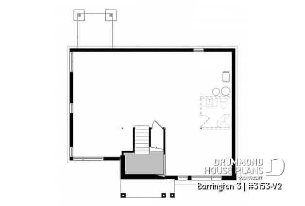 Basement - Small Modern house plan, 2 beds, 10' ceiling in family room, large bathroom, kitchen island - Barrington 3