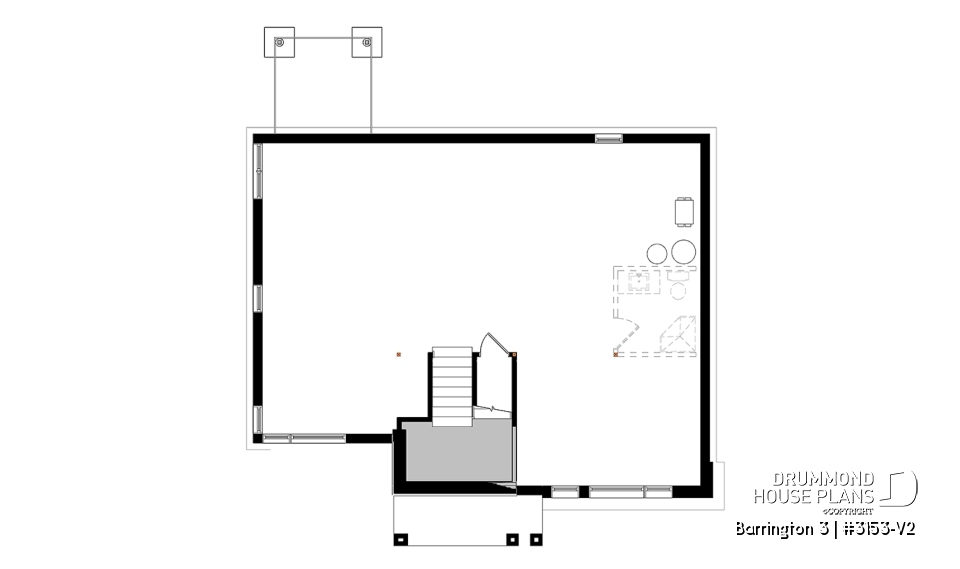 Basement - Small Modern house plan, 2 beds, 10' ceiling in family room, large bathroom, kitchen island - Barrington 3